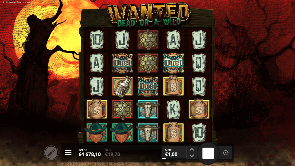 Obtention des parties bonus Duel sur la machine a sous Wanted Dead or a Wild de Hacksaw Gaming