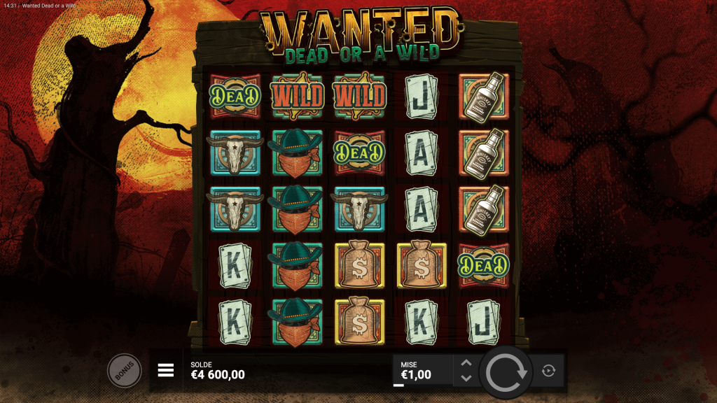 Obtention du bonus Dead sur la machine a sous Wanted Dead or a Wild de Hacksaw Gaming