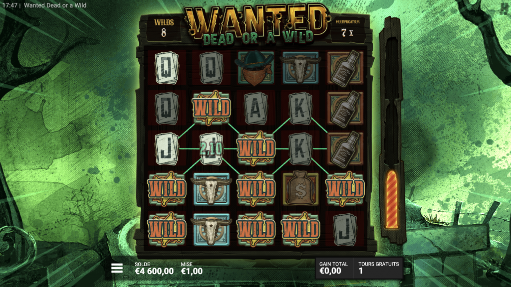 Explication numéro 2 du bonus Dead sur la machine a sous Wanted Dead or a Wild de Hacksaw Gaming