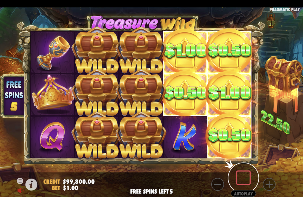 Explication des tours gratuits sur la machine à sous Treasure Wild du provider Pragmatic Play