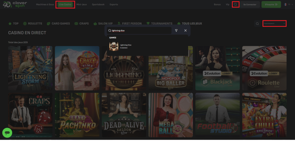 Jouer au Lightning Dice sur Cloverspin