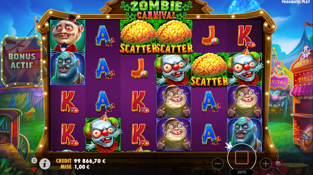Obtention des parties bonus sur cette machine à sous de Pragmatic Play zombie carnival