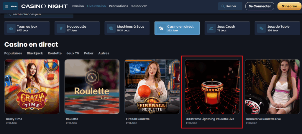 Casino Night XXXTreme Lightning Roulette Live