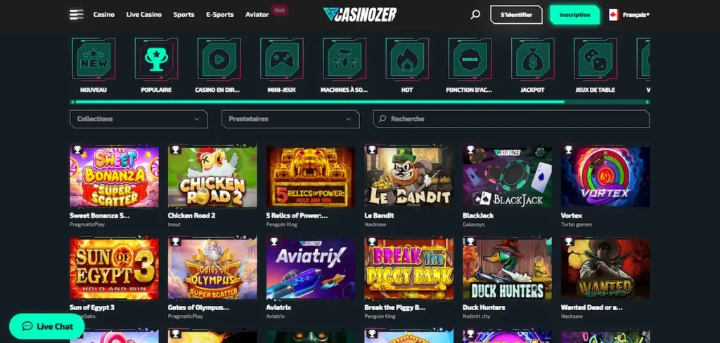Le catalogue de Casinozer est un des plus complets