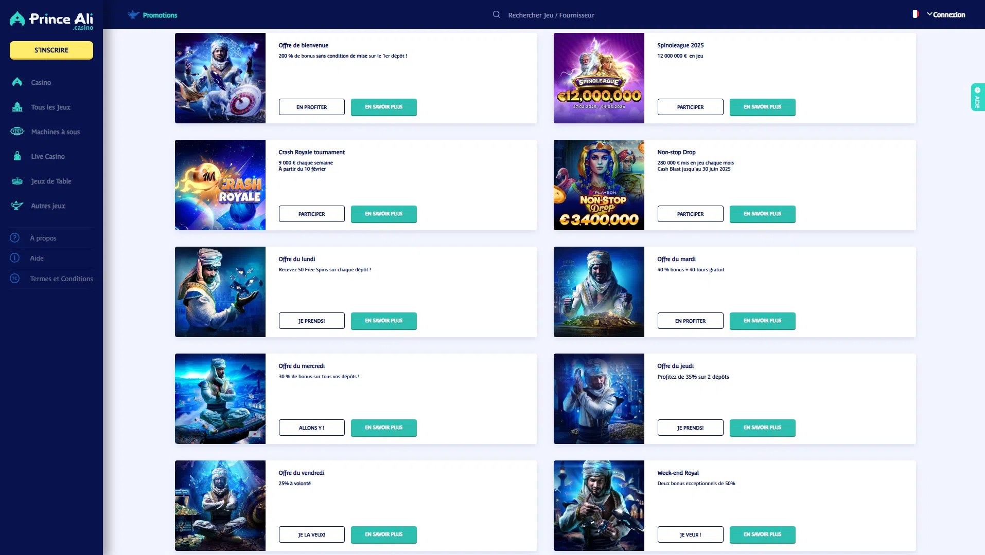 bonus et promotions de prince ali casino