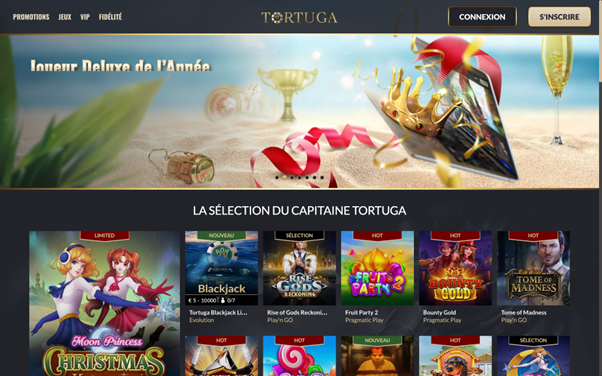 La page d'accueil du casino Tortuga