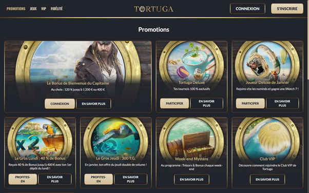 Tortuga possède un grand nombre de bonus et promotions