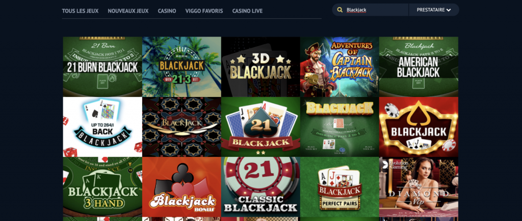 T : Les différents blackjack qui sont disponibles sur le casino en ligne Viggoslots 
