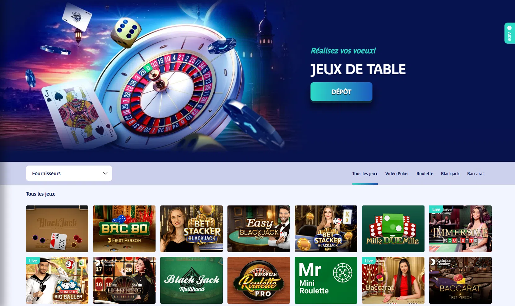 jeux de table sur prince ali casino