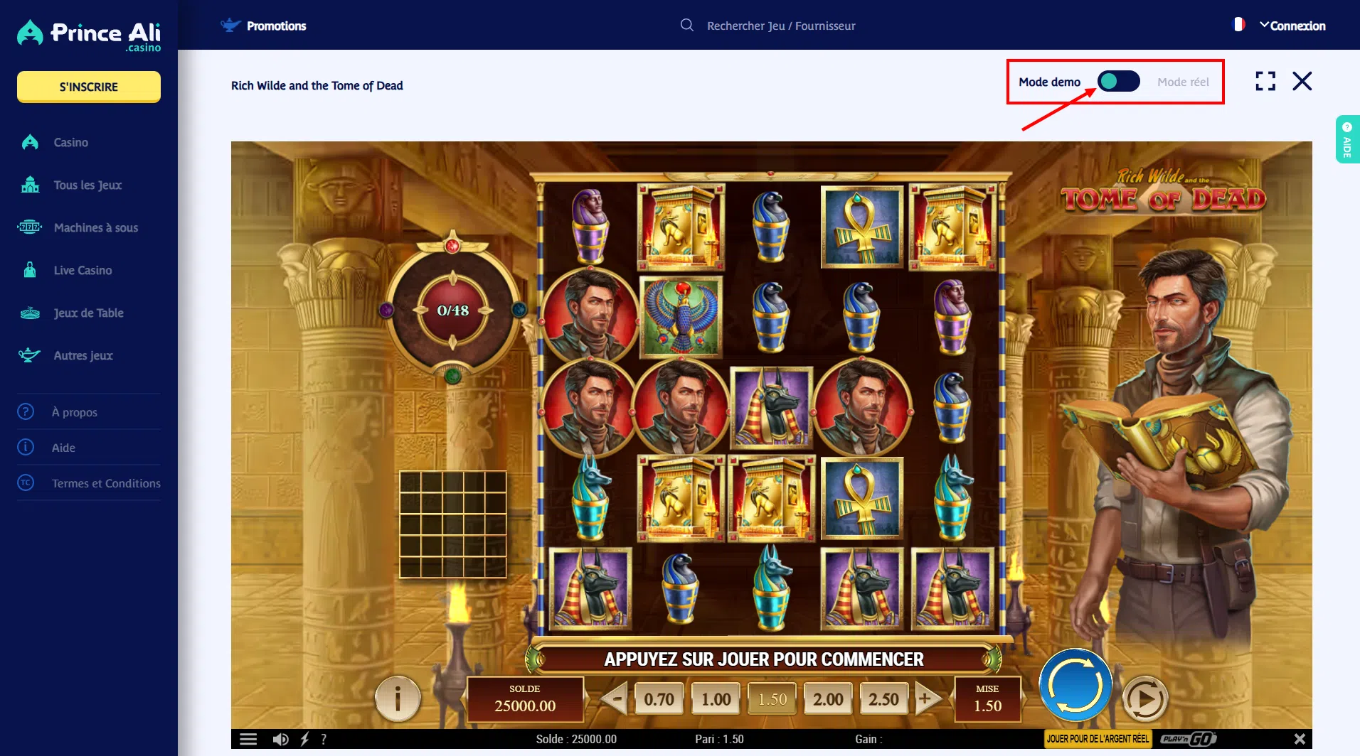 mode démo via interface de jeu