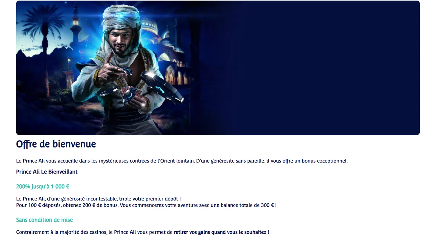offre de bienvenue prince ali casino