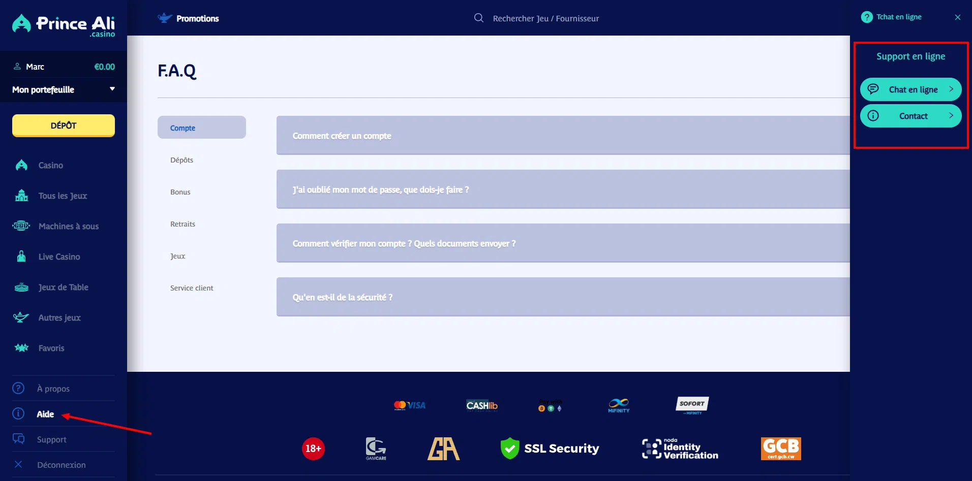service client de prince ali