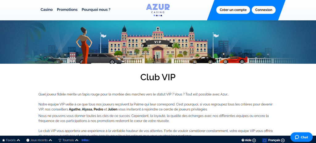 Club VIP sur Azur Casino