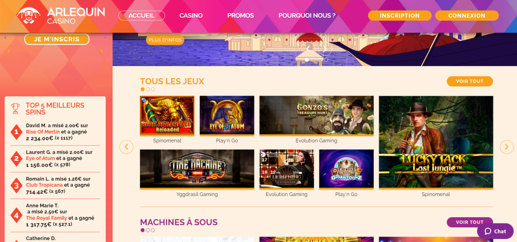 Page d'accueil d'Arlequin Casino