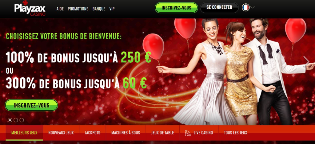 Page d'accueil Playzax casino