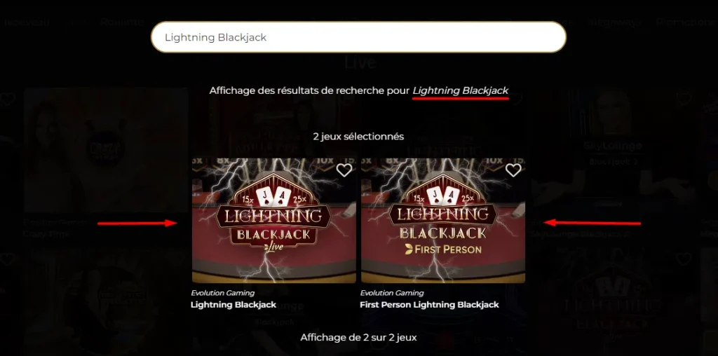Les deux versions du Lightning Blackjack