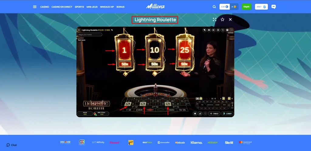 Lightning Roulette sur Millionz Casino