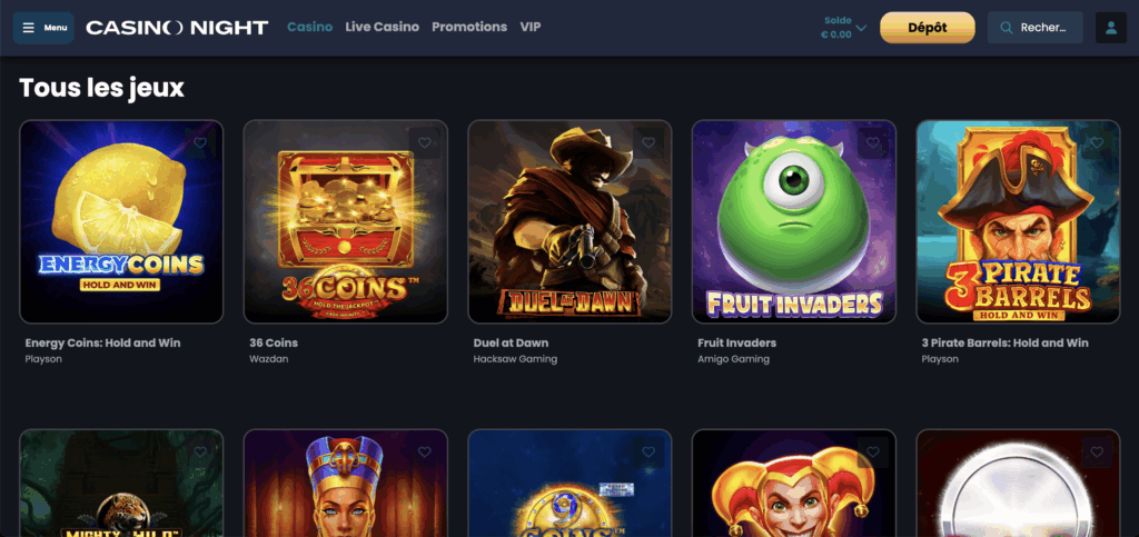 casinonight catalogue de jeux