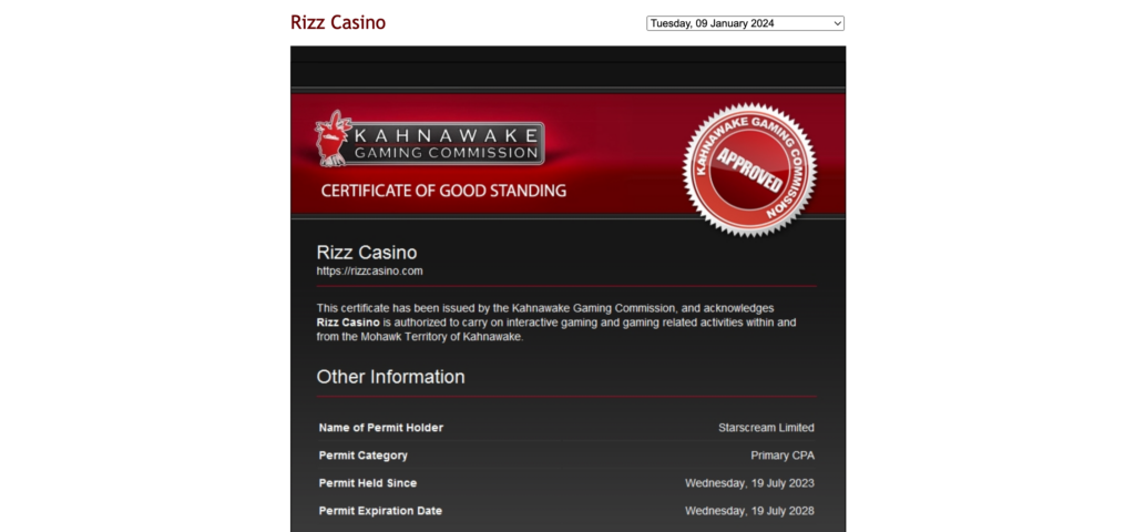 licence rizz casino
