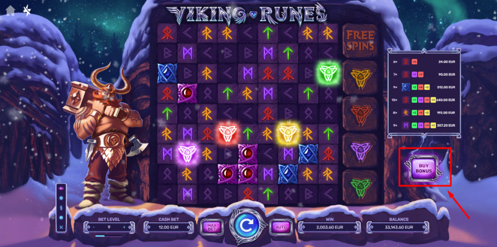 Machine à sous 9 rouleaux : Viking Runes avec la fonction bonus buy