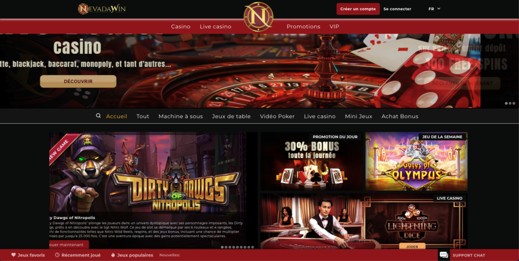 Page d'accueil de Nevada Win casino