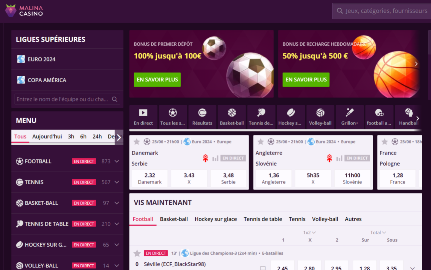 Malina Casino Avis | +100% jusqu'à 500€ + 200 FS