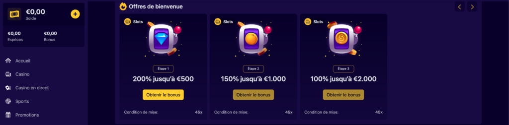 bonus de bienvenue slottio