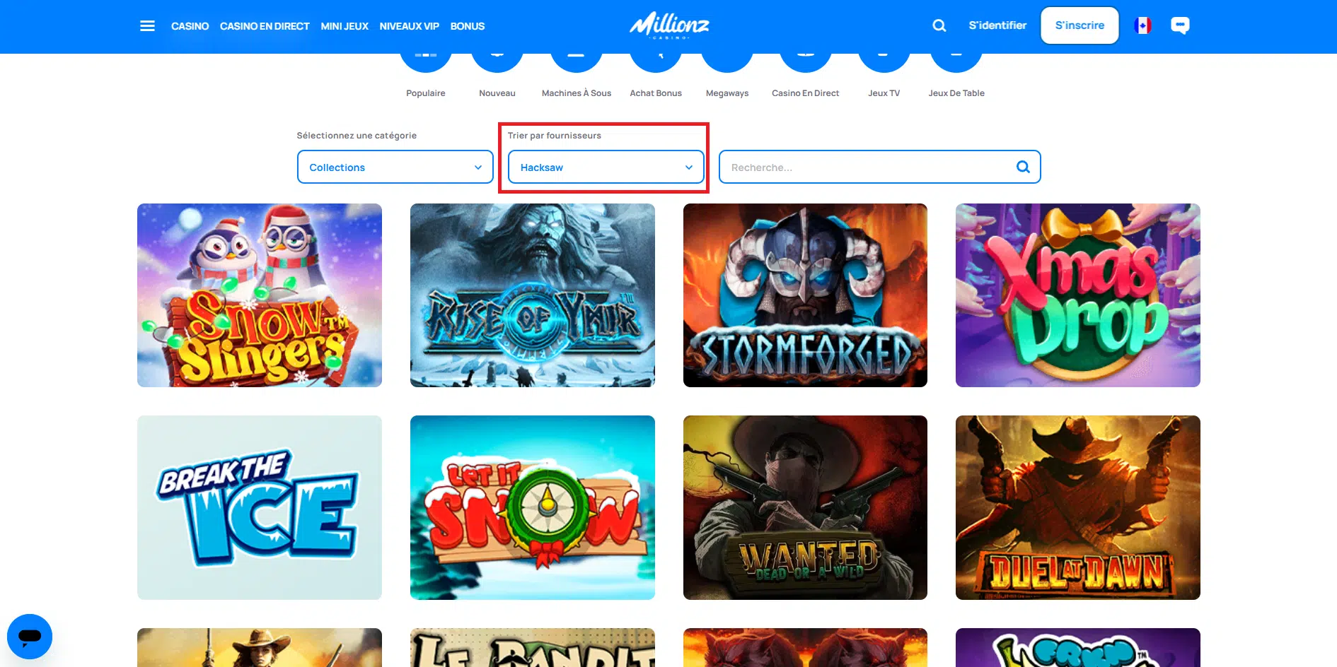 Millionz casino dispose des machines à sous d'Hacksaw Gaming