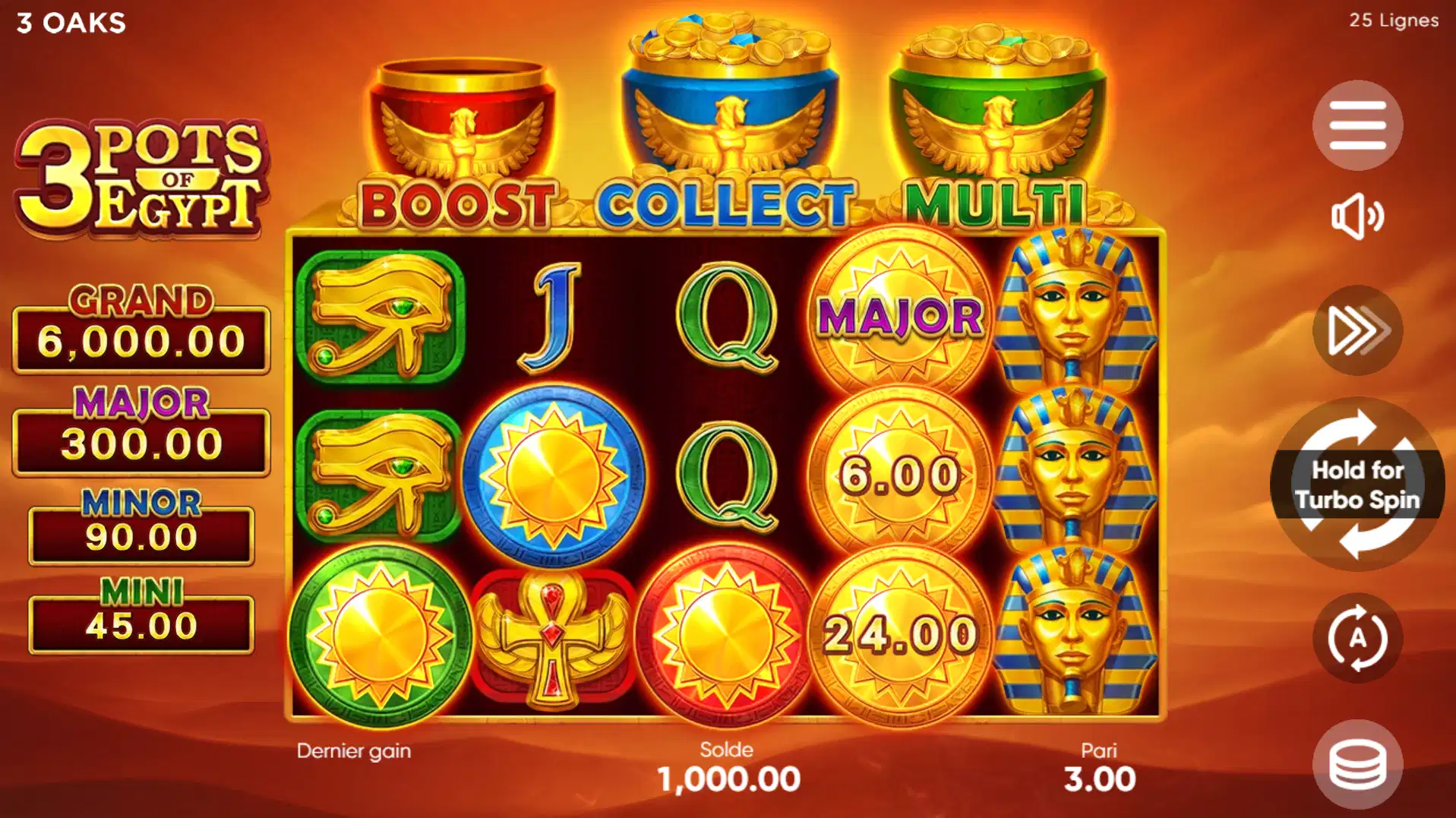 3 pots of Egypt est une machine à sous de 3 OAKS