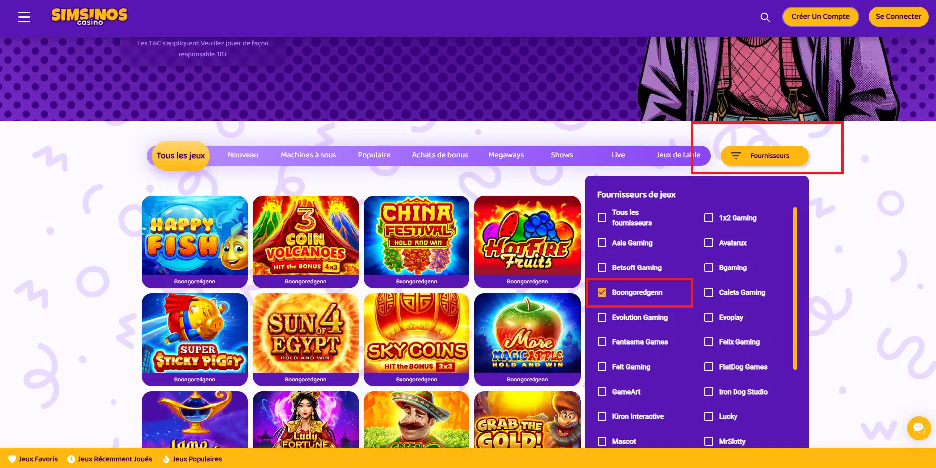 Booongo est disponible sur Simsino 
