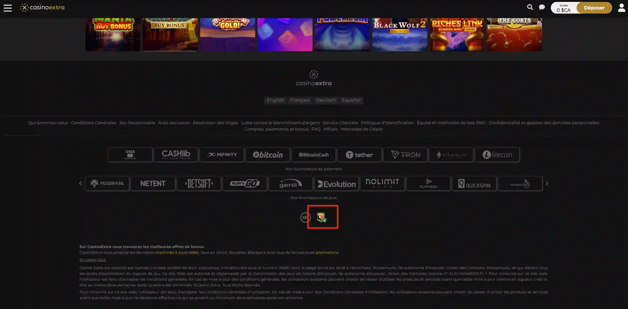 La licence Curaçao prouve que le site est légitime
