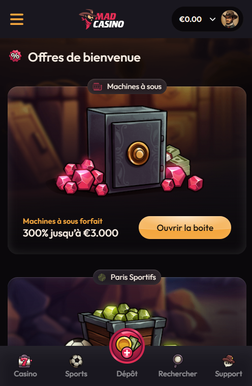 Madcasino sur mobile