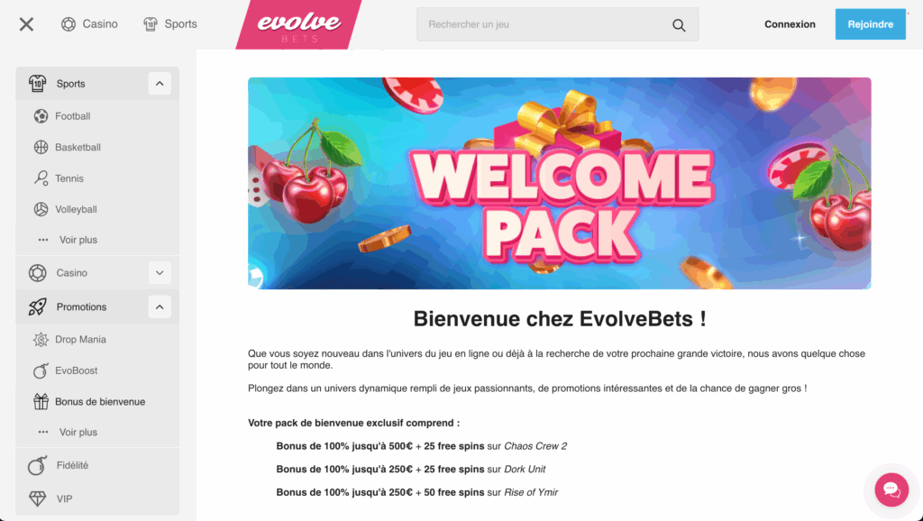 bonus evolvebets