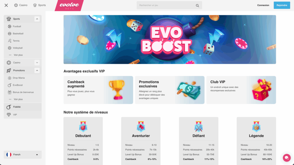cashback evolvebets