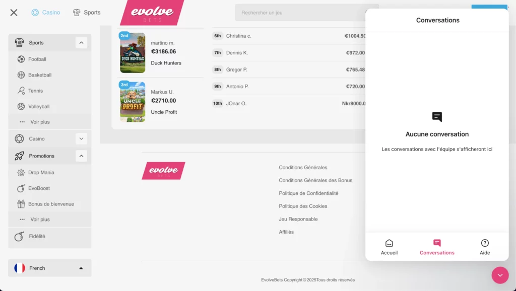 service client evolvebets