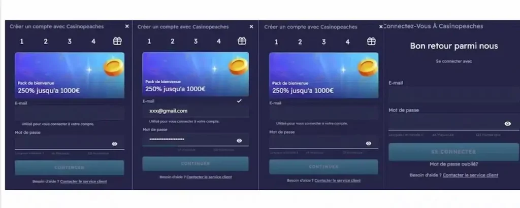 Inscription sur Casino Peaches