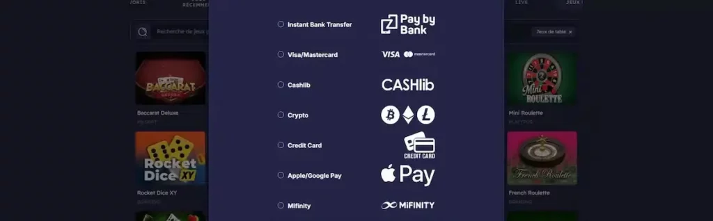 Méthodes de paiement Casino Peaches