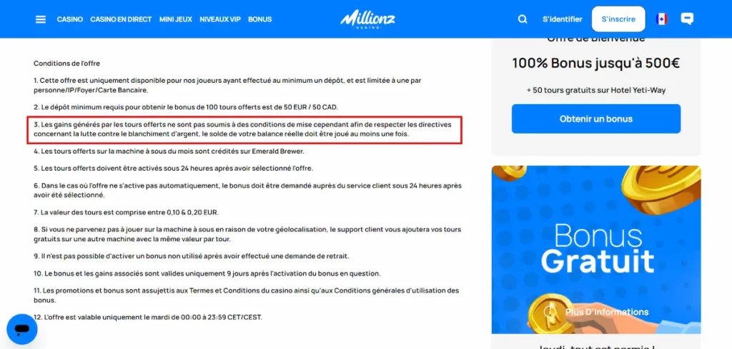 Tours gratuits sans wager Milionz