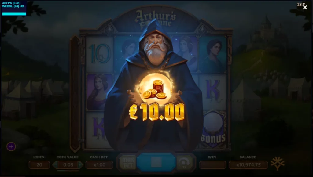 Machine à sous Arthur's Fortune : bonus de Merlin