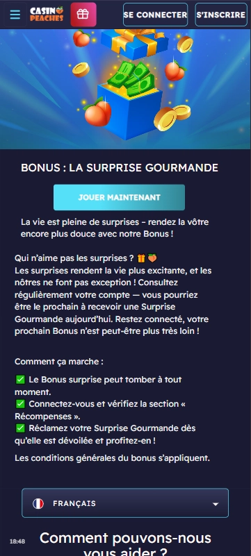 Le bonus sans dépôt de Casino Peaches