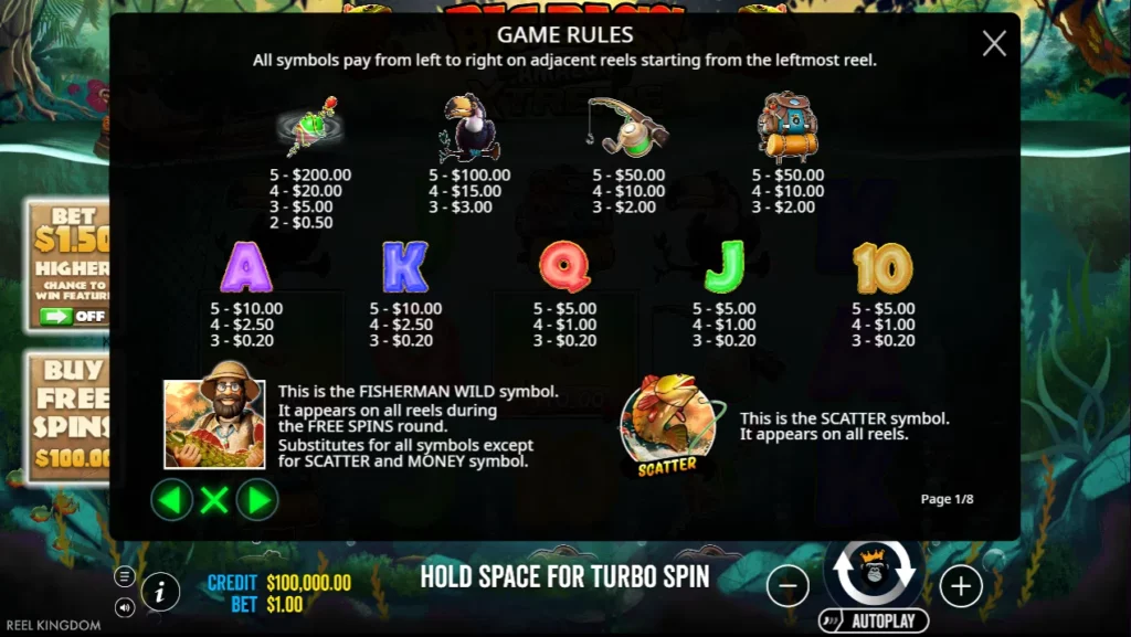 Machine à sous Big Bass Amazon Xtreme : symboles