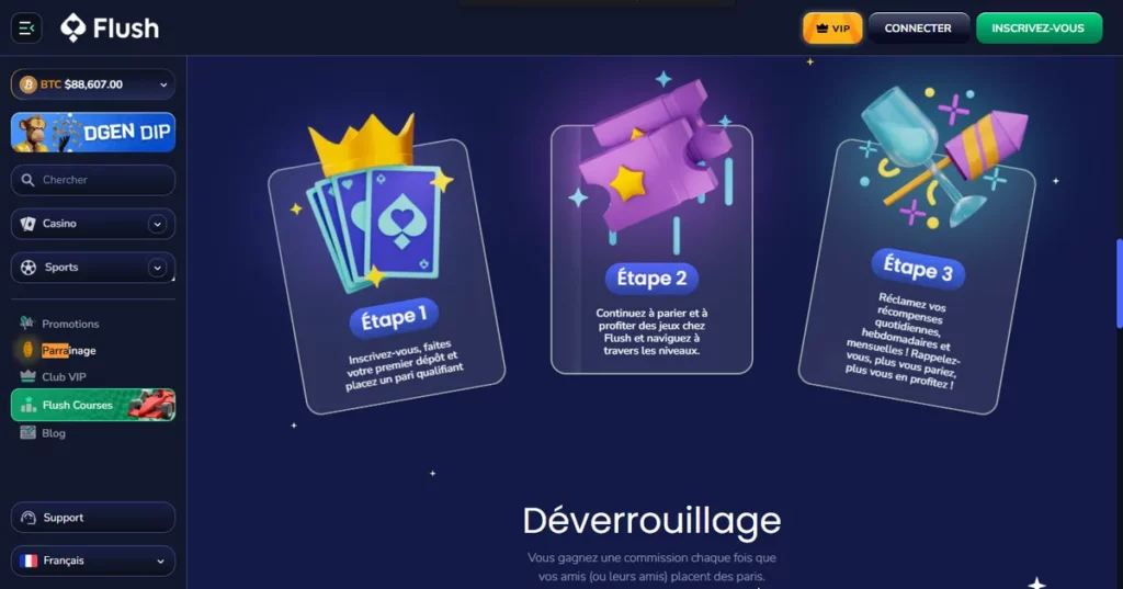 Bonus encaissable parrainage Flush Casino