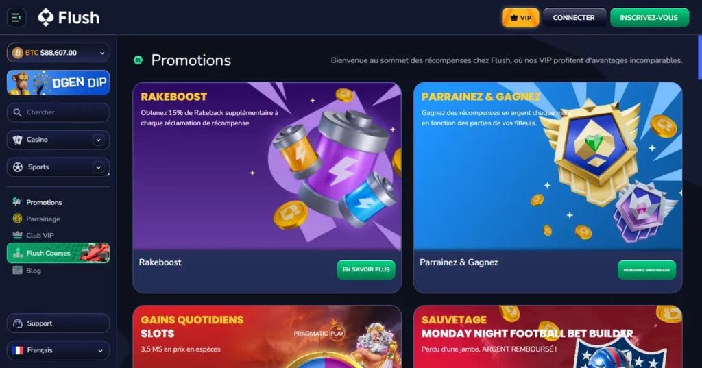 Rakeboost et parrainage sur Flush Casino
